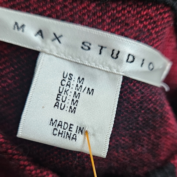 Max Studio Red and Black Plaid Sweater Coat - Picture 5 of 5